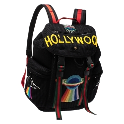 Gucci Black Mesh Fabric Hollywood Embroidered Backpack