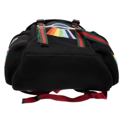 Gucci Black Mesh Fabric Hollywood Embroidered Backpack