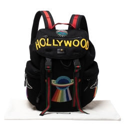Gucci Black Mesh Fabric Hollywood Embroidered Backpack