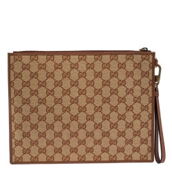 Gucci Beige GG Canvas and Leather NY Yankees™ Patch Wristlet Pouch