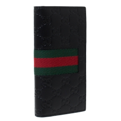 Gucci Black Guccissima Leather Web Long Wallet