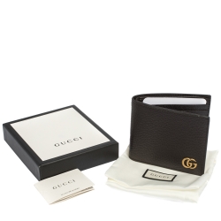 Pre Owned Gucci Dark Brown Leather GG Marmont Bifold Wallet