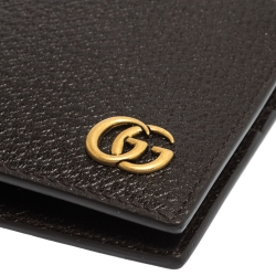 Pre Owned Gucci Dark Brown Leather GG Marmont Bifold Wallet