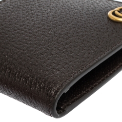 Pre Owned Gucci Dark Brown Leather GG Marmont Bifold Wallet
