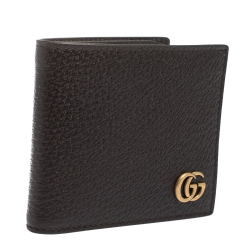 Pre Owned Gucci Dark Brown Leather GG Marmont Bifold Wallet