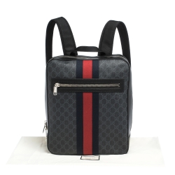 Gucci Black GG Supreme Canvas and Leather Web Backpack