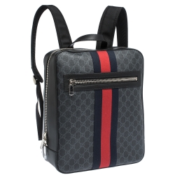 Gucci Black GG Supreme Canvas and Leather Web Backpack