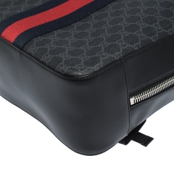 Gucci Black GG Supreme Canvas and Leather Web Backpack