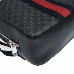Gucci Black GG Supreme Canvas and Leather Web Backpack