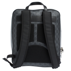 Gucci Black GG Supreme Canvas and Leather Web Backpack