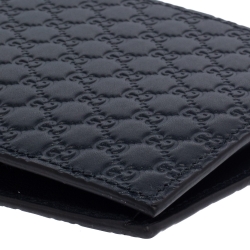 Pre Owned Gucci Navy Blue Leather Microguccissima Bifold Wallet