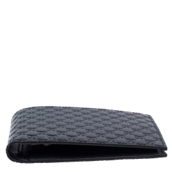 Pre Owned Gucci Navy Blue Leather Microguccissima Bifold Wallet