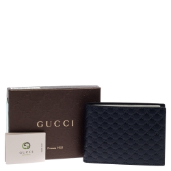 Pre Owned Gucci Navy Blue Leather Microguccissima Bifold Wallet
