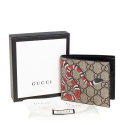 Gucci Beige GG Supreme Canvas Kingsnake Print Bifold Wallet