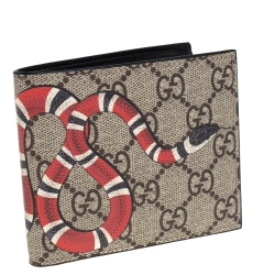 Gucci Beige GG Supreme Canvas Kingsnake Print Bifold Wallet