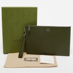 Gucci Fatigue Green Leather GG Marmont Pouch