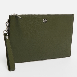 Gucci Fatigue Green Leather GG Marmont Pouch