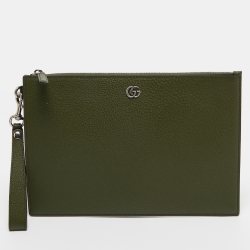 Gucci Fatigue Green Leather GG Marmont Pouch