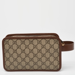 Gucci Brown/Tan GG Supreme Canvas and Leather Pouch