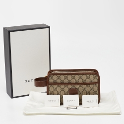 Gucci Brown/Tan GG Supreme Canvas and Leather Pouch