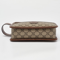 Gucci Brown/Tan GG Supreme Canvas and Leather Pouch