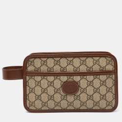 Gucci Brown/Tan GG Supreme Canvas and Leather Pouch