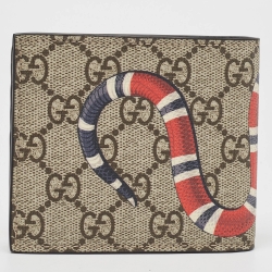 Gucci Beige GG Supreme Canvas Kingsnake Bifold Wallet