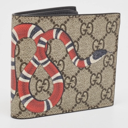 Gucci Beige GG Supreme Canvas Kingsnake Bifold Wallet