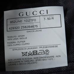 Gucci Navy Blue Checkered Wool Contrast Piping Detail Regular Fit Blazer L
