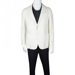 Gucci Cream Textured Regular Fit Tailored Blazer L