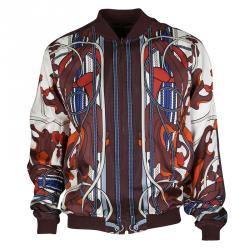 Gucci Multicolor Printed Silk Zip Front Bomber Jacket L