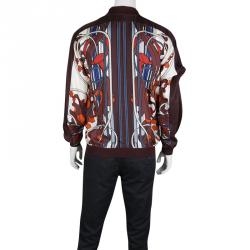 Gucci Multicolor Printed Silk Zip Front Bomber Jacket L