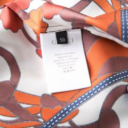Gucci Multicolor Printed Silk Zip Front Bomber Jacket L