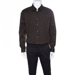 Gucci Dark Brown Leopard Printed Cotton Button Front Shirt 3XL