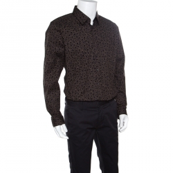 Gucci Dark Brown Leopard Printed Cotton Button Front Shirt 3XL