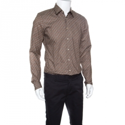 مملوكة مسبقًا قميص غوتشي قطن بني هورسبيت مطبوع بأكمام طويلة مجسم M