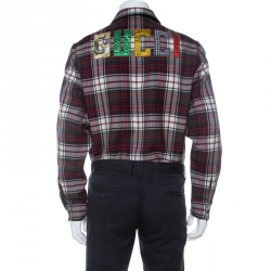 Gucci Multicolor Plaid Flannel Embroidered Logo Motif Shirt M 
