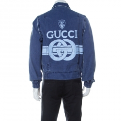 Gucci Blue Monochrome Quilted Denim Convertible Sleeve Jacket M