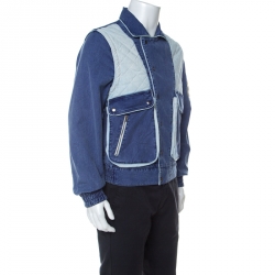 Gucci Blue Monochrome Quilted Denim Convertible Sleeve Jacket M