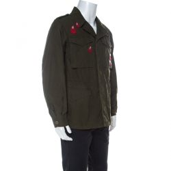 Gucci Army Green Patchwork Cotton Canvas Field Jacket XS 