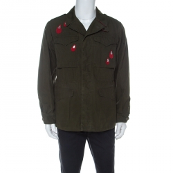 Gucci Army Green Patchwork Cotton Canvas Field Jacket XS 