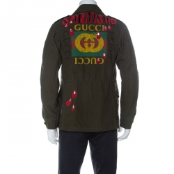 Gucci Army Green Patchwork Cotton Canvas Field Jacket XS 