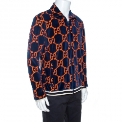 Gucci Bicolor GG Chenille Velvet Zip Front Jacket L