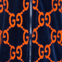 Gucci Bicolor GG Chenille Velvet Zip Front Jacket L