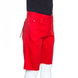 Gucci Red Denim Raw Edge Detail Shorts M