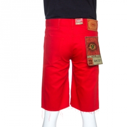 Gucci Red Denim Raw Edge Detail Shorts M