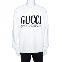 مملوكة مسبقًا سويتشيرت غوتشي قطن طباعة سيتيز وشعار أبيض M