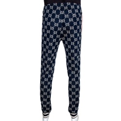 مملوكة مسبقًا Gucci Navy Blue GG Jacquard Knit Joggers L
