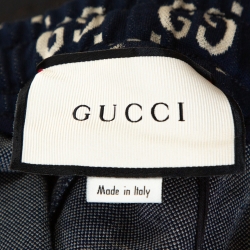 مملوكة مسبقًا Gucci Navy Blue GG Jacquard Knit Joggers L