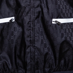 Gucci Black Logo Pattern Stripe Detail Hooded Shell Jacket XL